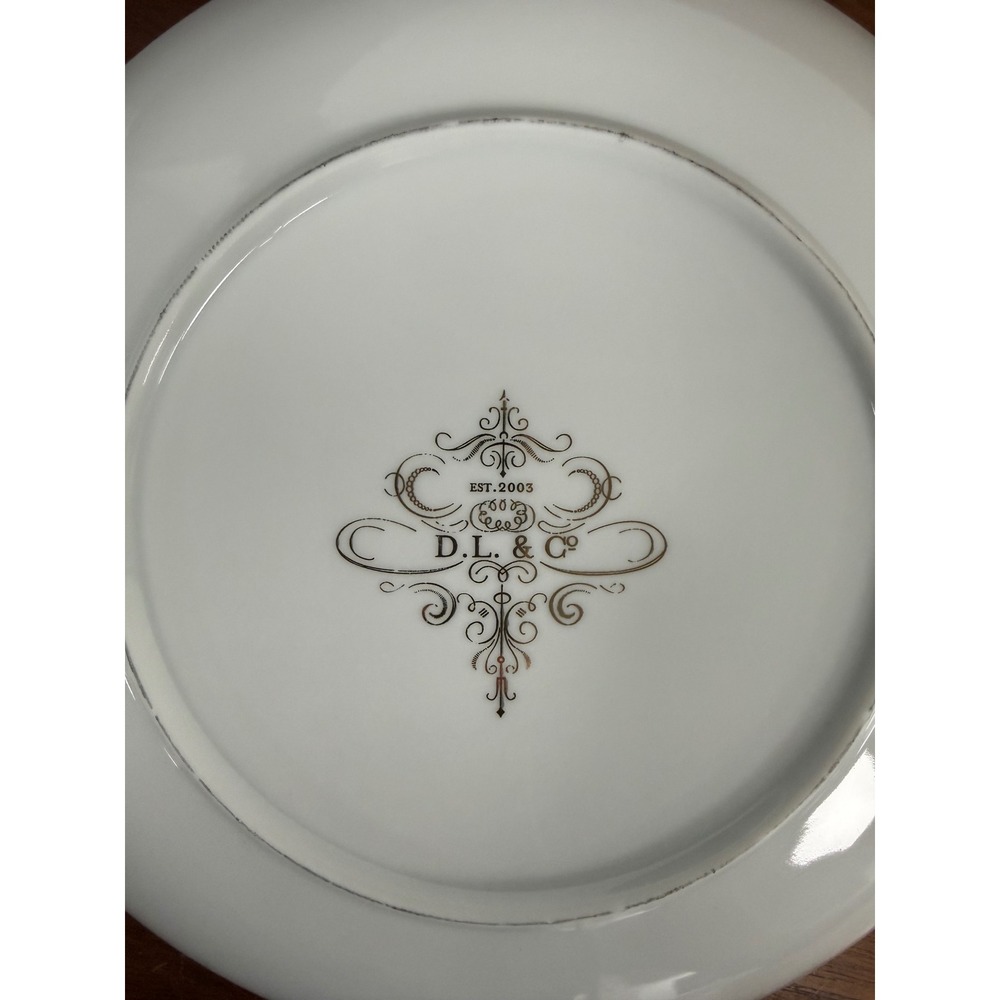 DL & Co Love Dessert Plates Set of 4 Calligraphy Bird Gold Rim Porcelain Boxed - Picture 7 of 10